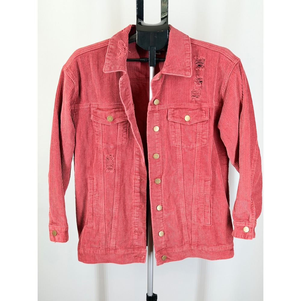 Easel Los Angeles Pink Distressed Corduroy Jacket Small Cotton Salmon